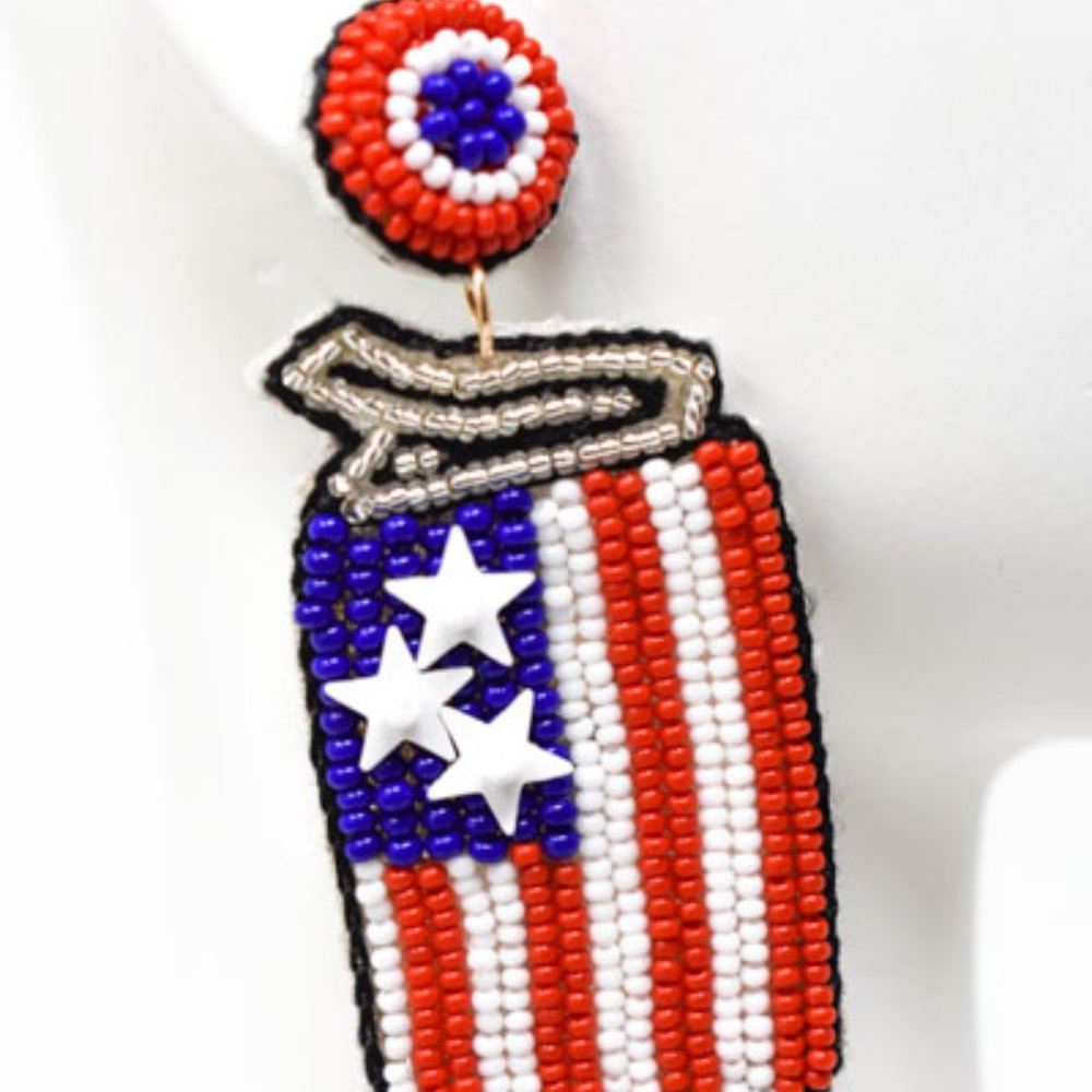 2.25" American Flag Patriotic Beer Can Earrings - Picture 6 of 10